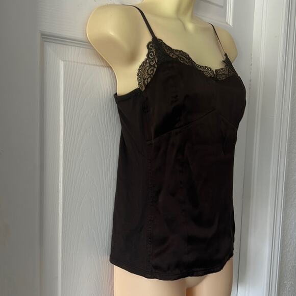 Ann Taylor Petite Brown Silk/Knit Camisole Blouse Lace Spaghetti Straps Classic - Picture 2 of 8